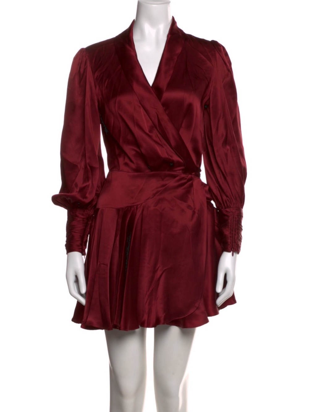 Zimmermann Satin Wine-Red Wrap Mini Dress